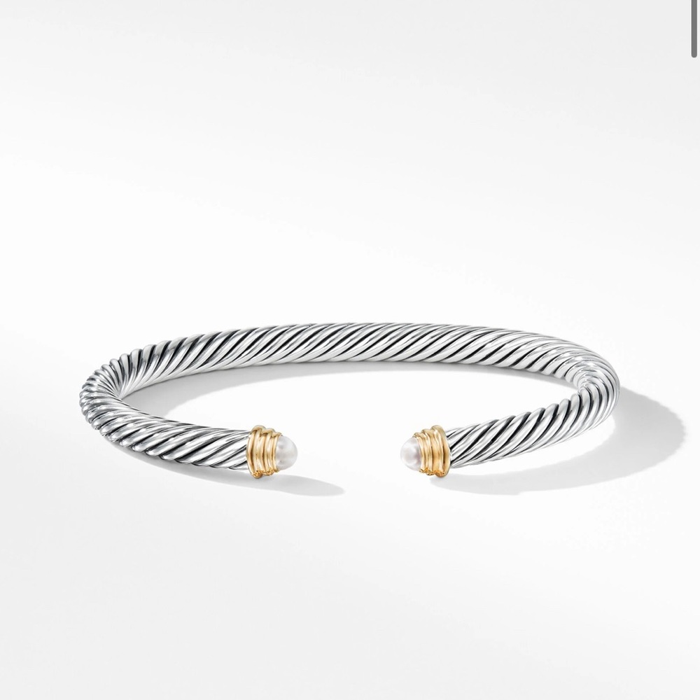 Sterling Silver Cable Classics Bracelet with Pearls and 14K Yellow Gold